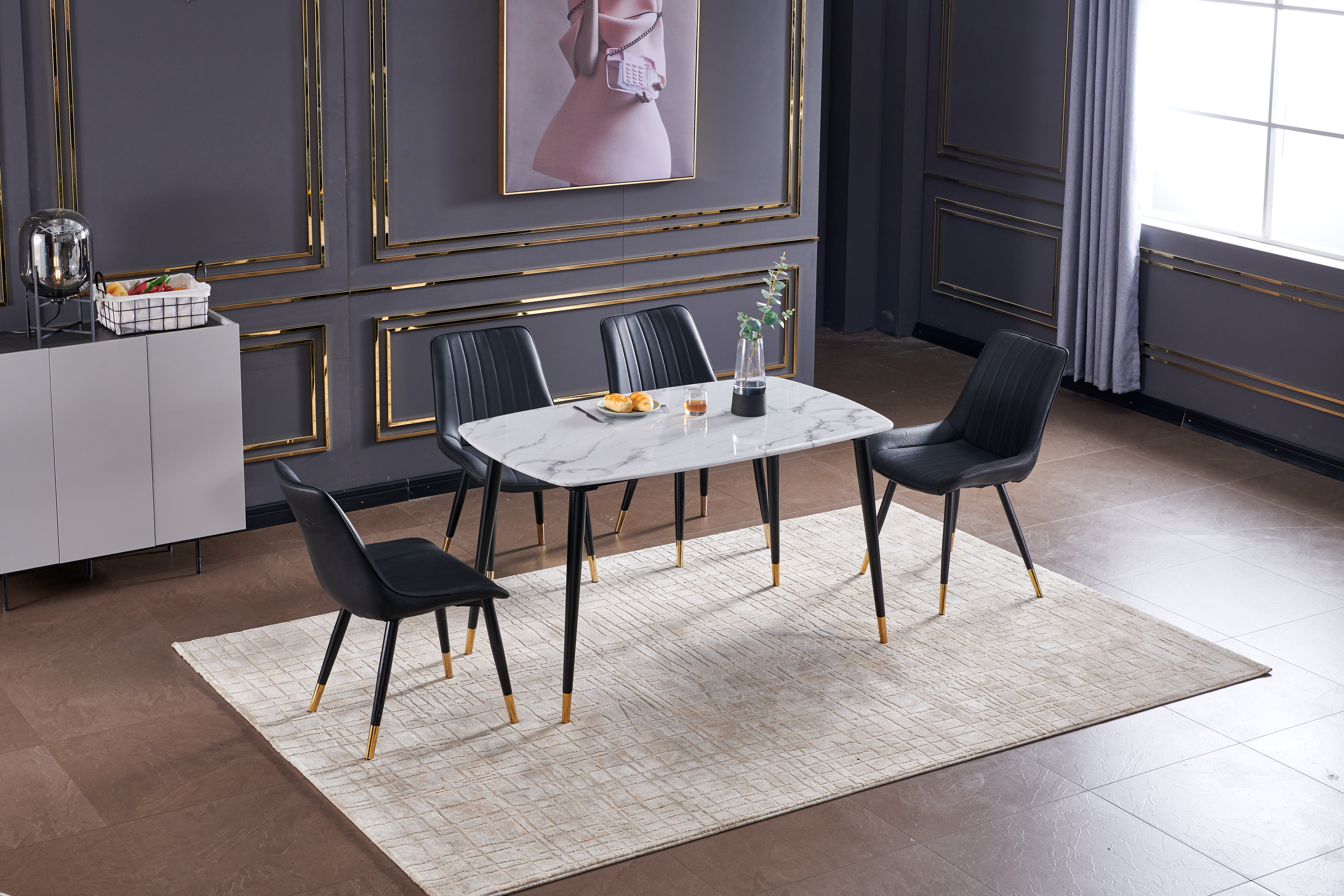 Alexander Marble Dining Table Black/White - White, 130 - Image 5