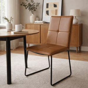 x2 Brown Polyurethane Leather Niki Chair with Sled Black Metal Legs