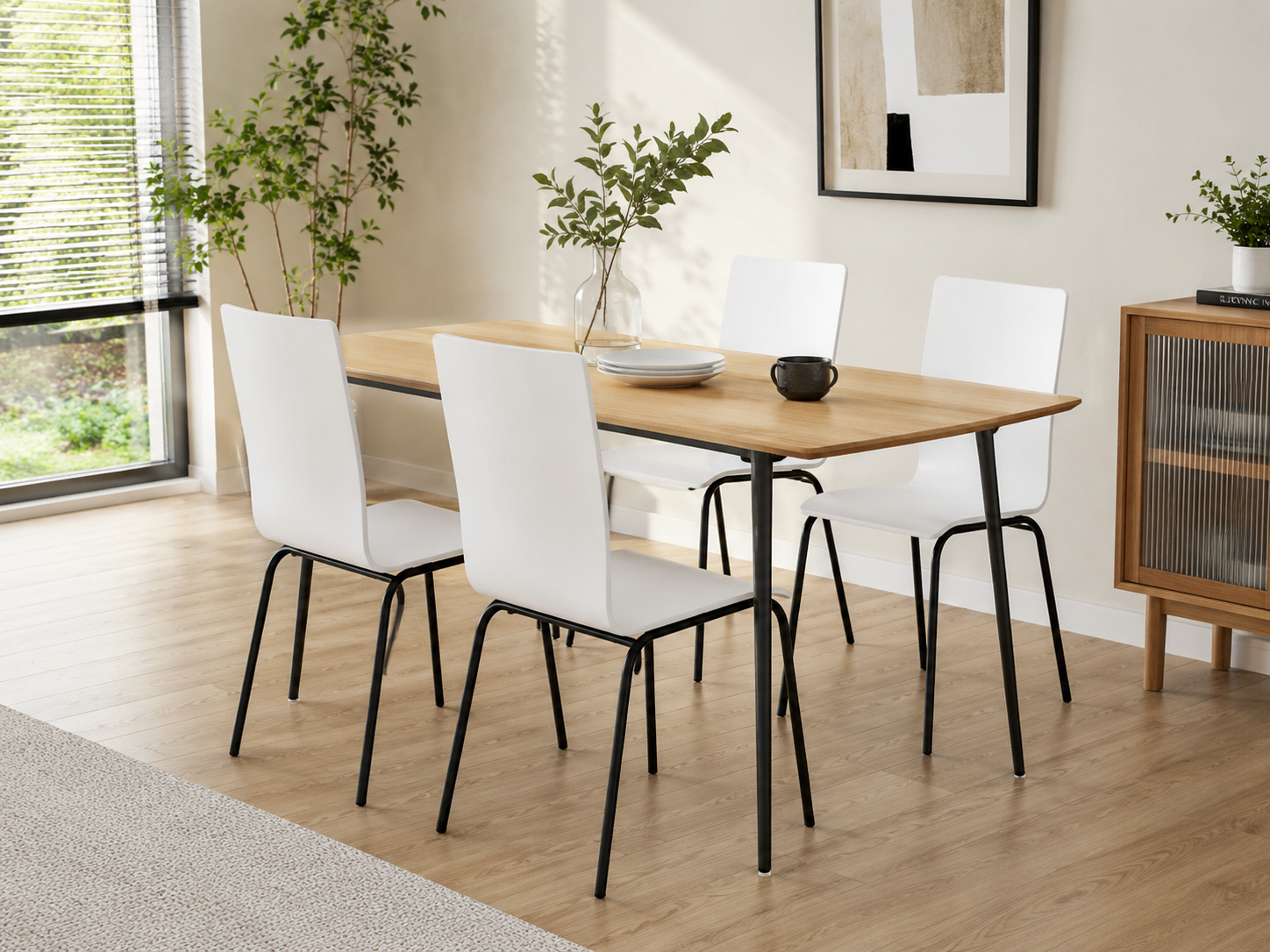 Set of 4 White Task Modern Stackable Dining Chair with Black Chrome Legs