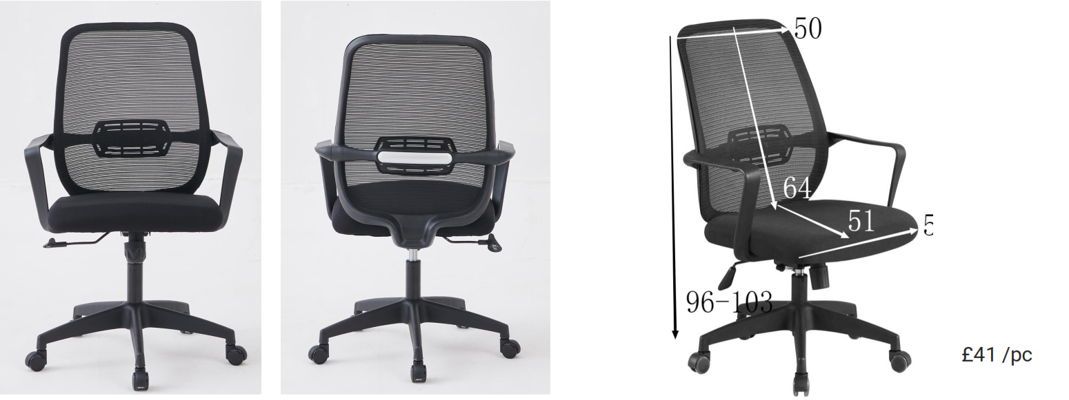 Ergonomic Mesh Office Chair in Black – Adjustable Height, Lumbar Support & Castor Base